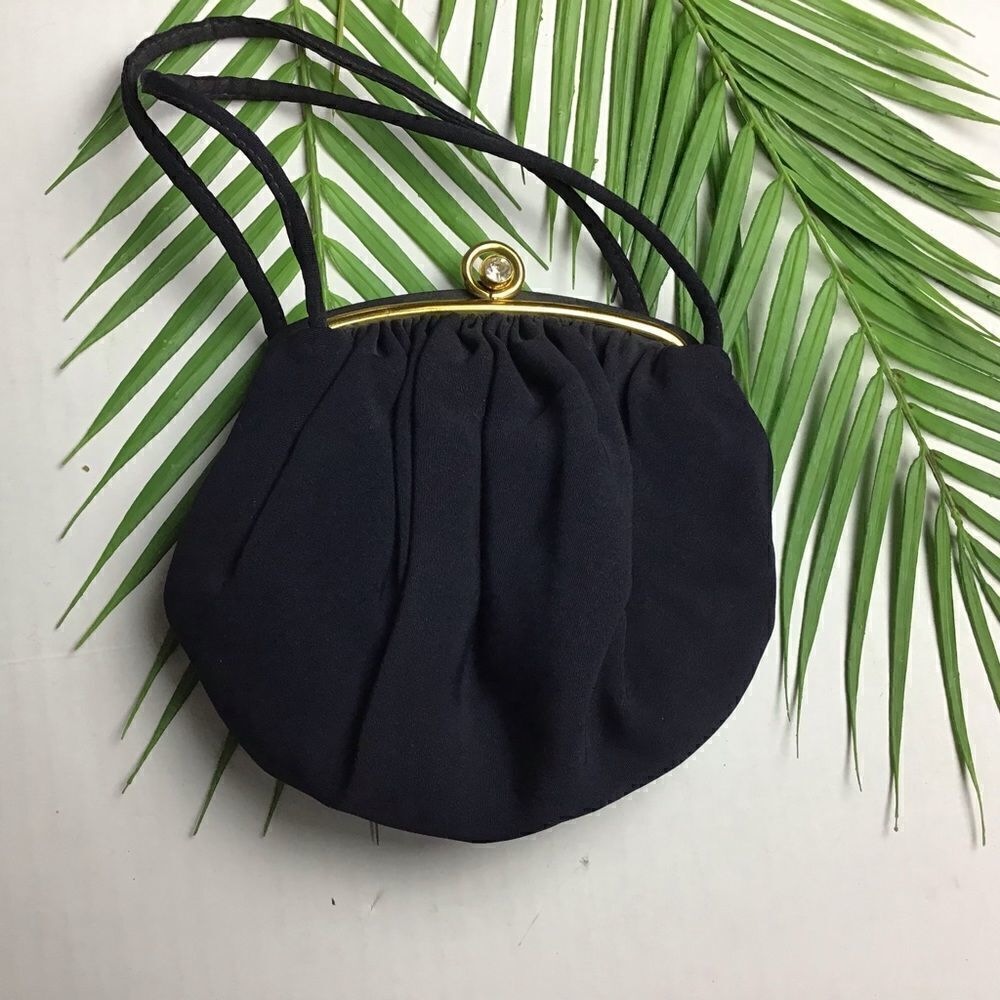 Vintage circa 1940-1950 Navy Fabric Mini Bag